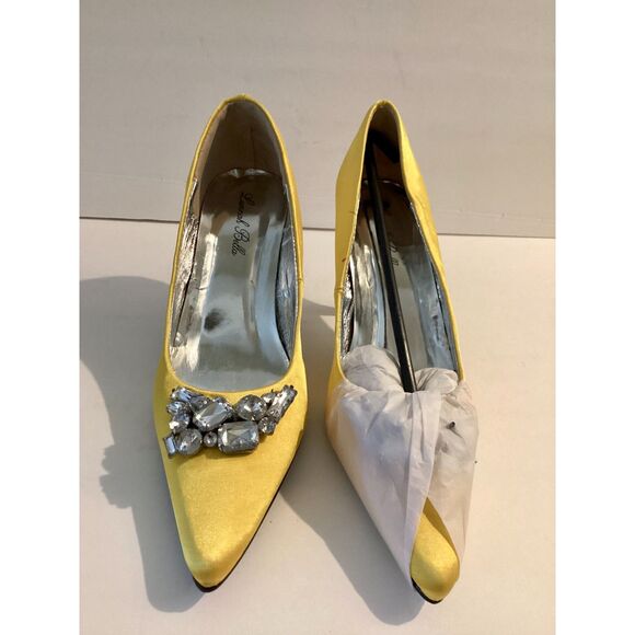 NIB Lunnah Bella Yellow Satin heels with Rhinestone Clip Size 7 - Picture 6 of 7